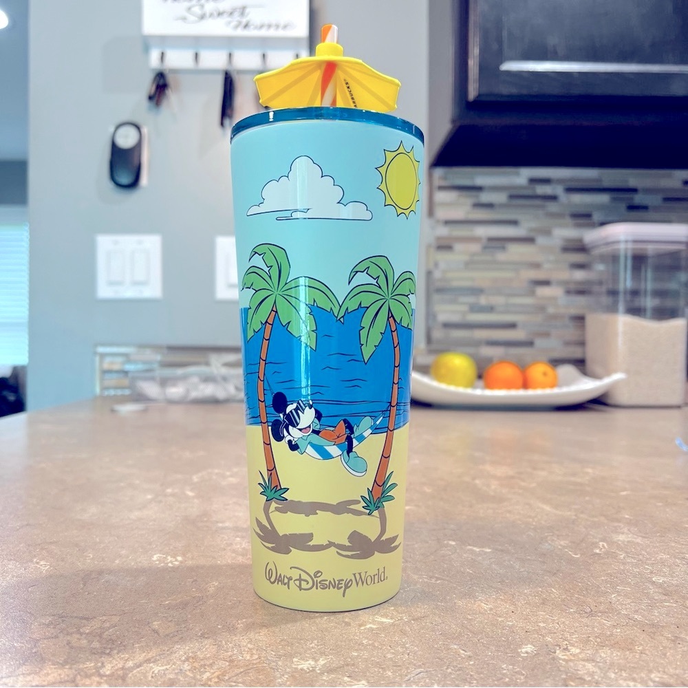 NEW! Disney Parks Starbucks Beach Mickey Tumbler with Umbrella Straw